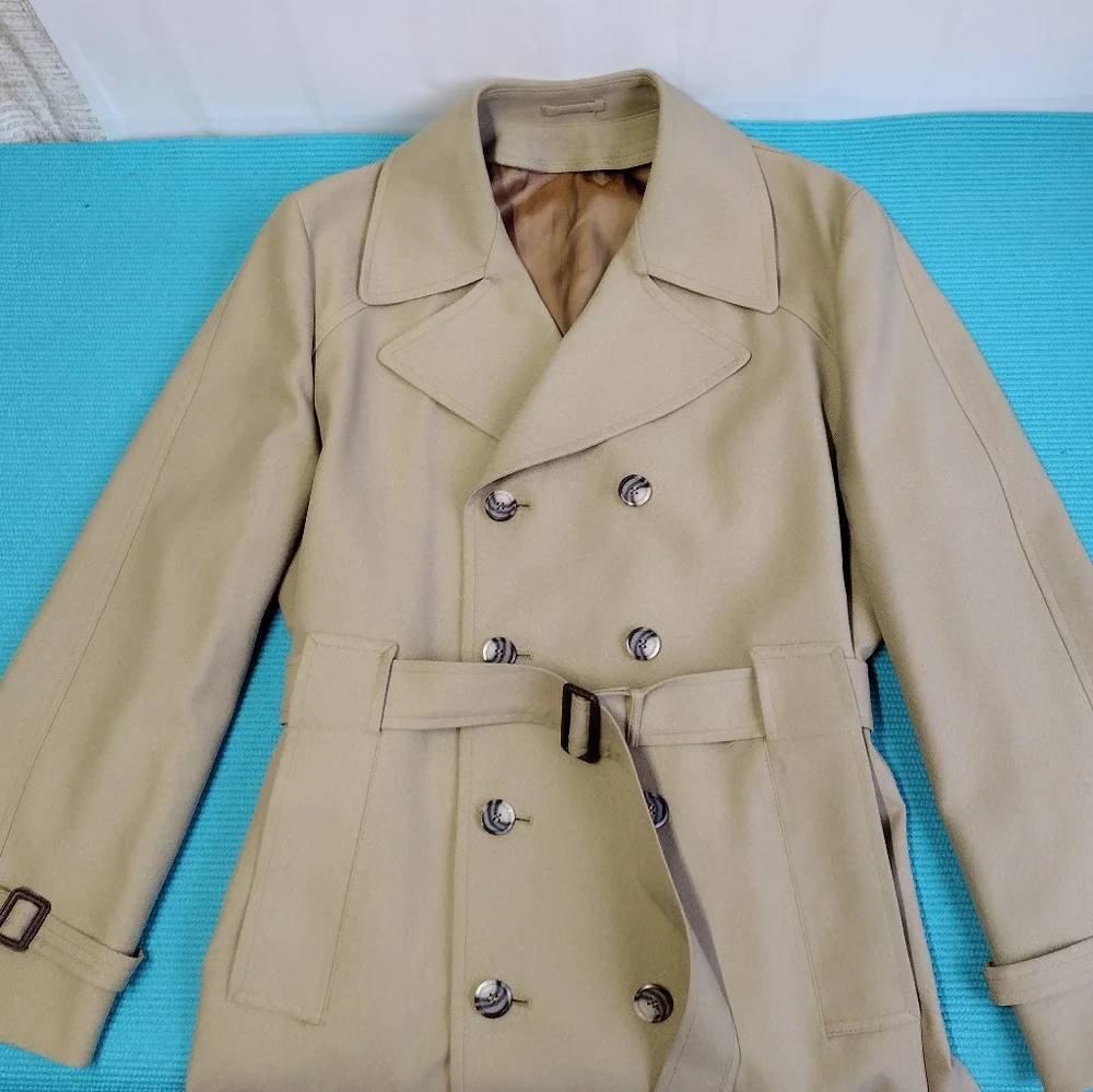 Clipper Mist By Londontown Men's Long Trench Coat Double Breasted Belted 42 Tall
